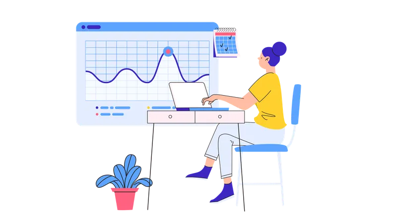 Frau arbeitet am Computer  Illustration