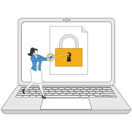 Frau arbeitet an Computersicherheitssystem  Illustration