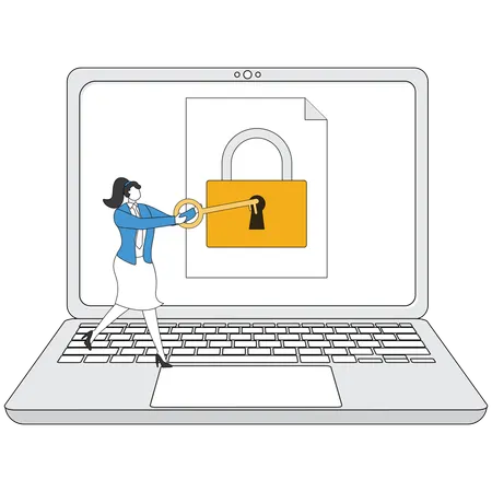 Frau arbeitet an Computersicherheitssystem  Illustration