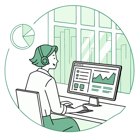 Frau arbeitet am KI-Dashboard  Illustration