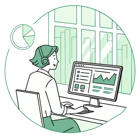 Frau arbeitet am KI-Dashboard  Illustration