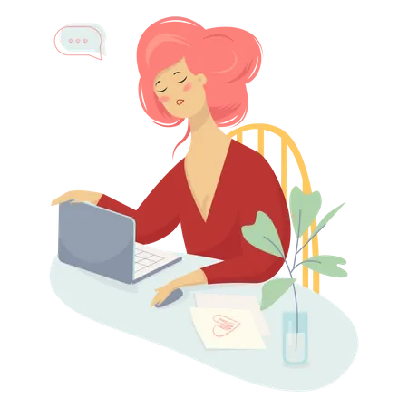 Frau arbeitet am Laptop  Illustration