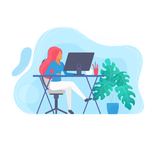 Frau arbeitet am Laptop  Illustration