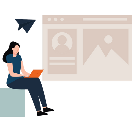 Frau arbeitet am Laptop  Illustration