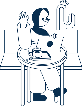 Frau arbeitet an Kaffeebar am Laptop  Illustration