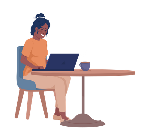 Frau arbeitet am Laptop und trinkt Kaffee  Illustration