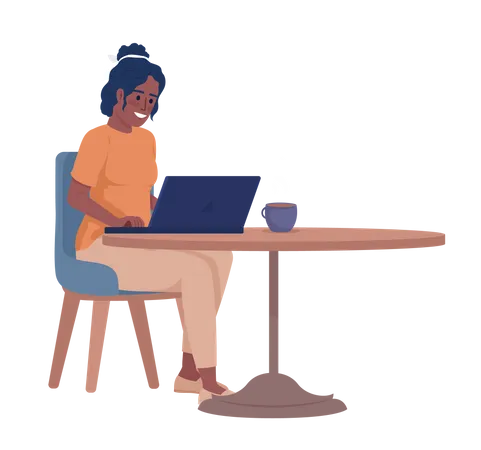 Frau arbeitet am Laptop und trinkt Kaffee  Illustration