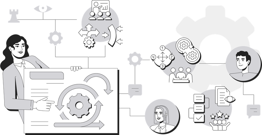 Frau arbeitet an der Agile-Methodik  Illustration