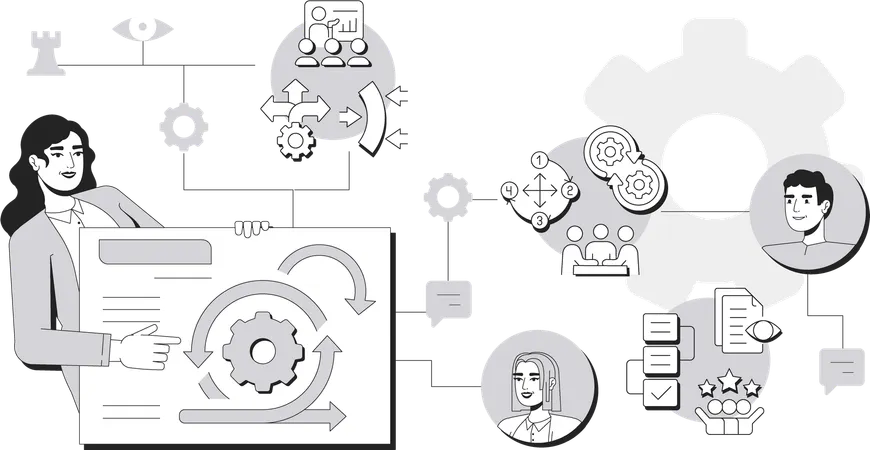 Frau arbeitet an der Agile-Methodik  Illustration