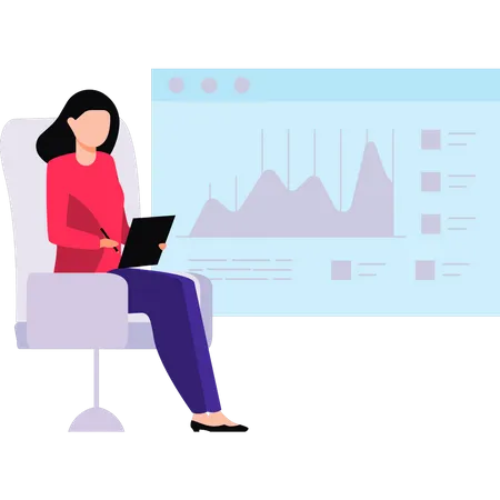 Frau arbeitet an Analysediagramm  Illustration