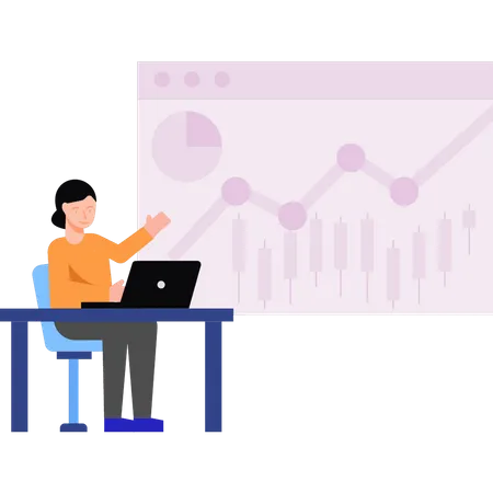 Frauen arbeiten an analytischen Graphen  Illustration