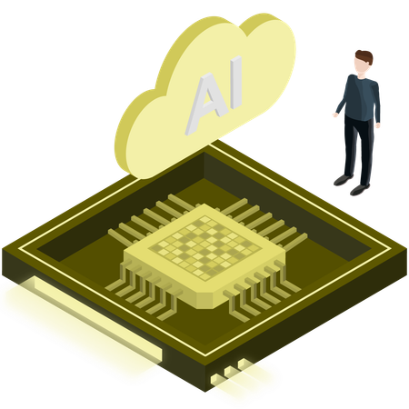 Frau arbeitet an Cloud-basiertem KI-Chip  Illustration