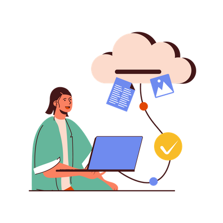 Frau arbeitet an Cloud-Computing  Illustration