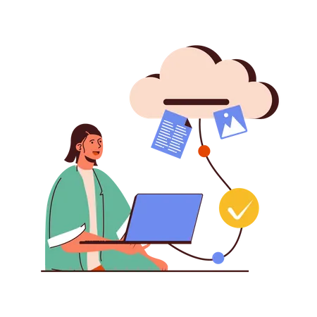 Frau arbeitet an Cloud-Computing  Illustration