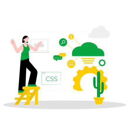 Frau arbeitet an CSS-Code für Website  Illustration