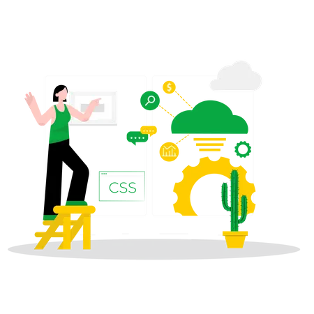 Frau arbeitet an CSS-Code für Website  Illustration