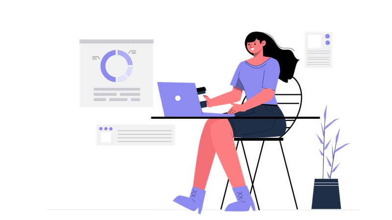 Frau, die an Datenanalyse arbeitet  Illustration