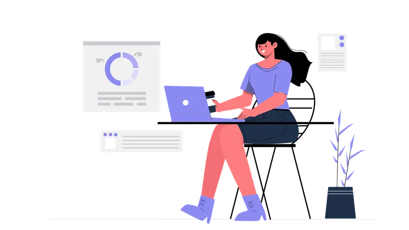 Frau, die an Datenanalyse arbeitet  Illustration