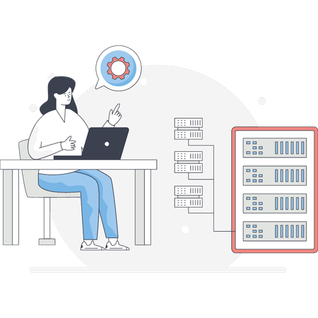 Frau arbeitet im Datenbankmanagement  Illustration