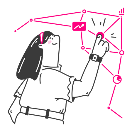 Frau arbeitet an Datenverknüpfung  Illustration