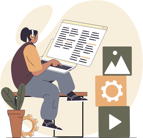 Frau arbeitet an App-Entwicklung  Illustration