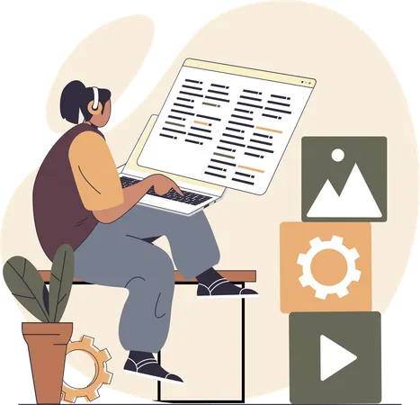 Frau arbeitet an App-Entwicklung  Illustration