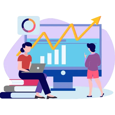 Frau arbeitet an der Entwicklung eines Diagramms  Illustration