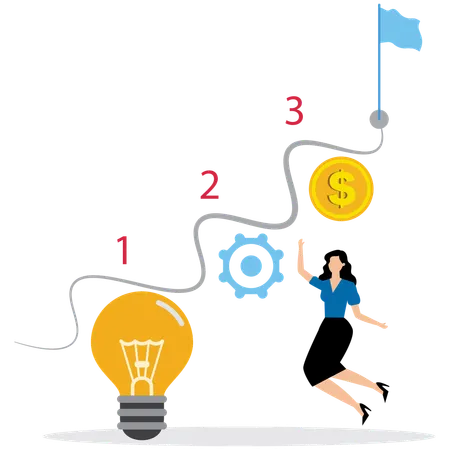 Frau arbeitet an der Geschäftsstrategieplanung  Illustration