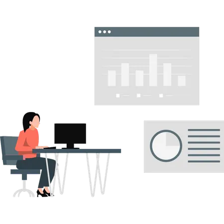 Frau arbeitet an Diagrammen  Illustration