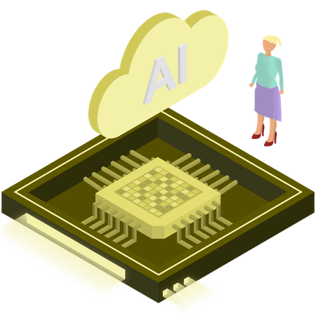 Frau arbeitet an Edge-Computing-Chip  Illustration