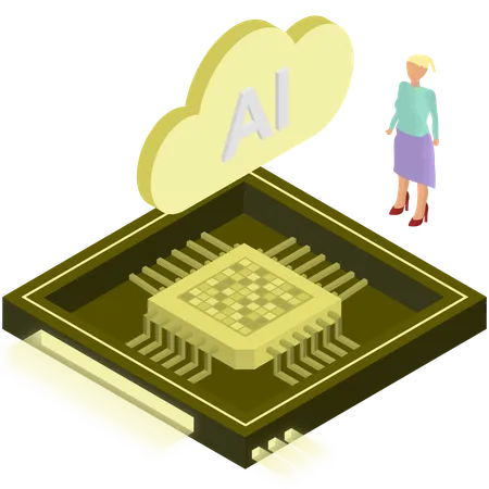 Frau arbeitet an Edge-Computing-Chip  Illustration