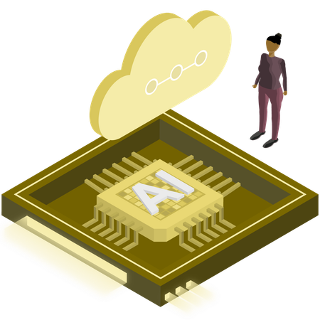 Frau arbeitet an Edge-Computing-Chip  Illustration