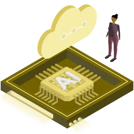 Frau arbeitet an Edge-Computing-Chip  Illustration