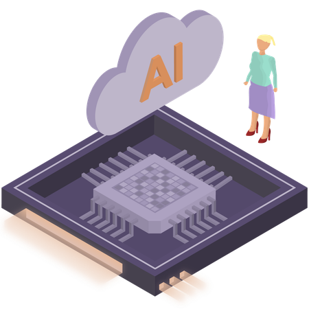 Frau arbeitet an KI-Chip-Technologie  Illustration