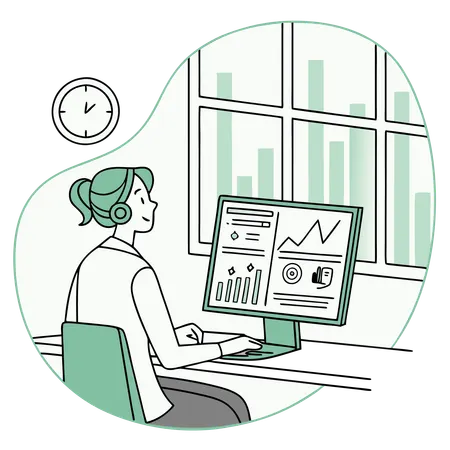 Frau arbeitet am KI-Dashboard  Illustration