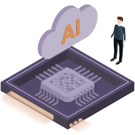 Frau arbeitet an KI-Technologie  Illustration