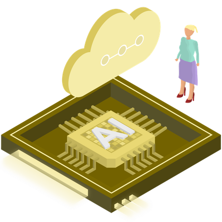 Frau arbeitet an KI-Technologie  Illustration