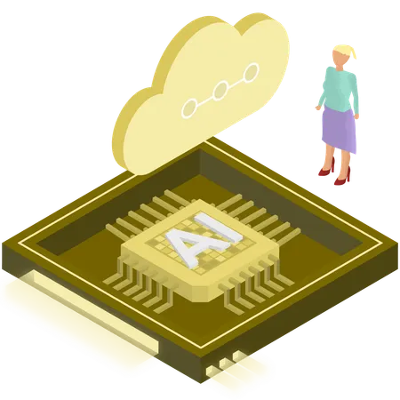 Frau arbeitet an KI-Technologie  Illustration