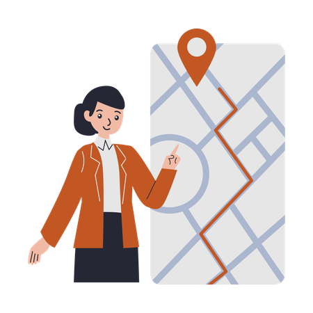 Frau arbeitet am Navigationszeiger  Illustration