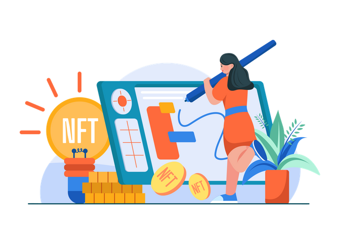 Frau arbeitet an NFT  Illustration