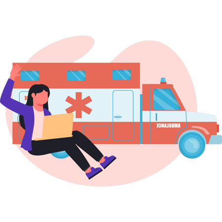 Frau arbeitet an Notarzteinsatz  Illustration