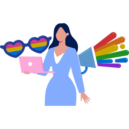 Frau arbeitet an Regenbogenbrillen  Illustration