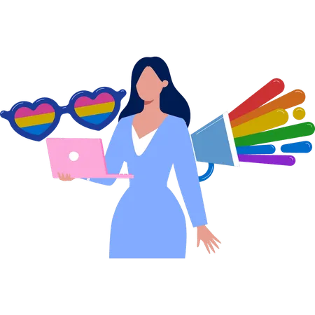 Frau arbeitet an Regenbogenbrillen  Illustration