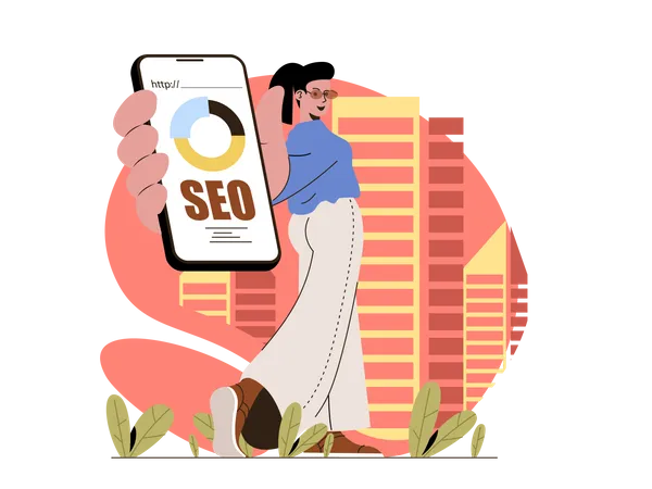 Frau arbeitet an SEO-Plan  Illustration