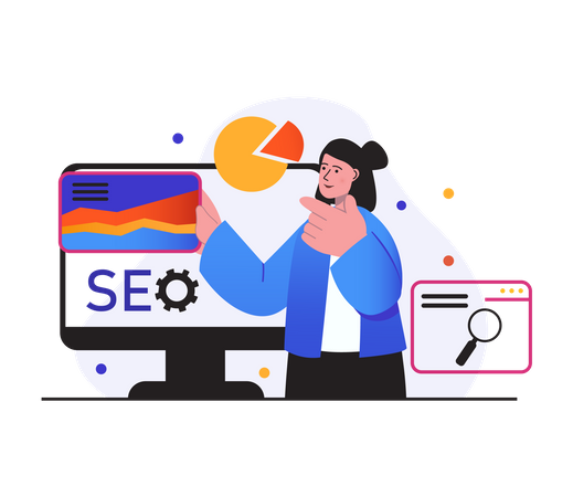 Frau arbeitet an SEO-Plan  Illustration