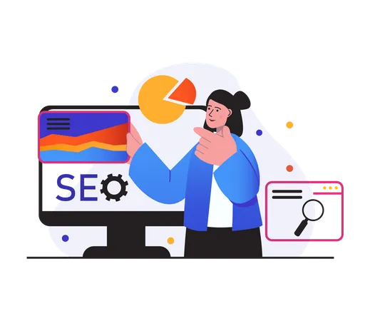 Frau arbeitet an SEO-Plan  Illustration