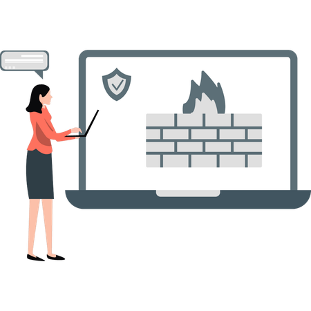 Frau arbeitet an einer Sicherheits-Firewall  Illustration