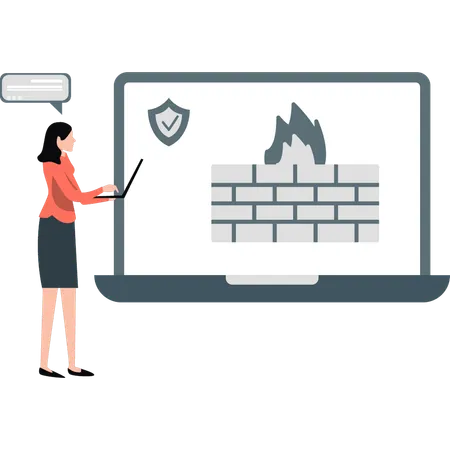 Frau arbeitet an einer Sicherheits-Firewall  Illustration