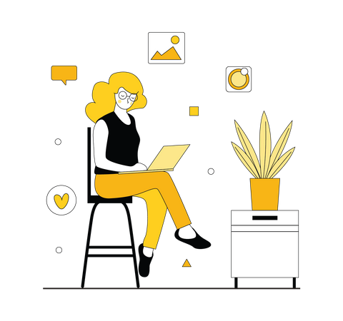 Frau arbeitet im Social Marketing  Illustration