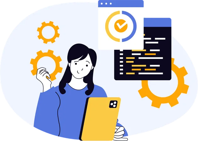 Frau arbeitet an Split-Tests von Software  Illustration